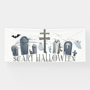 Spooky Halloween Gathering of Ghouls in Cemetery Banner