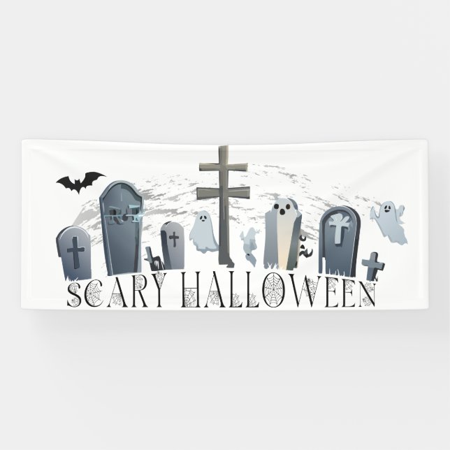 Spooky Halloween Gathering of Ghouls in Cemetery Banner (Horizontal)
