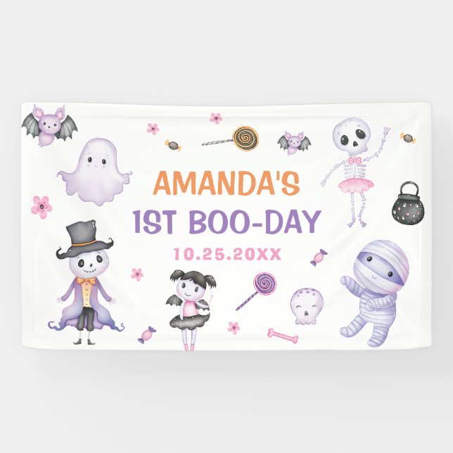 Spooky Halloween Ghost 1st Birthday Party Banner (Horizontal)