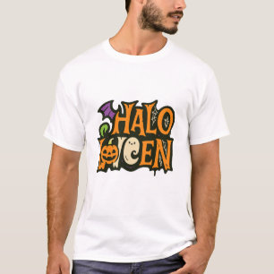 Spooky Halloween Ghost and Pumpkin Design T-Shirt