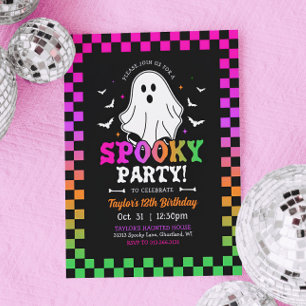 Spooky Halloween Ghost Birthday Retro Invitation