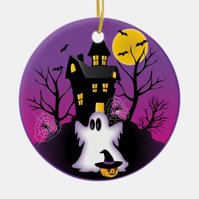 Spooky Halloween Ghost Ceramic Tree Decoration (Front)