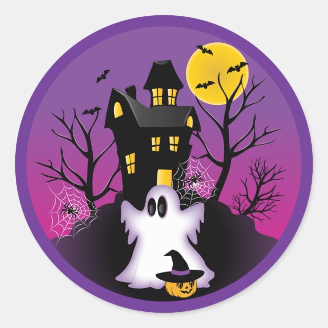 Spooky Halloween Ghost Classic Round Sticker (Front)