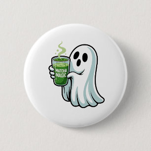 Spooky Halloween Ghost Drinking Matcha Drink 6 Cm Round Badge