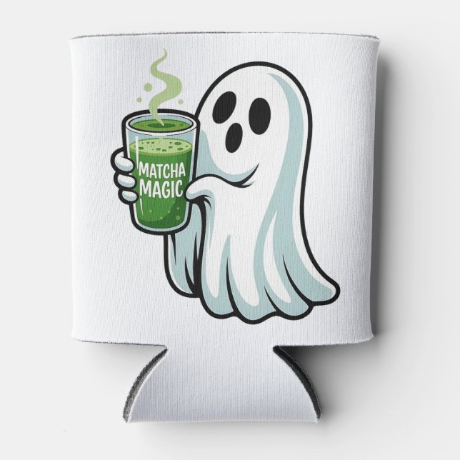 Spooky Halloween Ghost Drinking Matcha Drink  Can Cooler (Front)