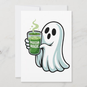 Spooky Halloween Ghost Drinking Matcha Drink  Holiday Card