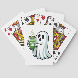 Spooky Halloween Ghost Drinking Matcha Drink  Playing Cards