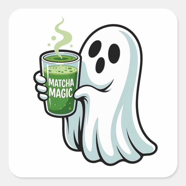 Spooky Halloween Ghost Drinking Matcha Drink  Square Sticker (Front)