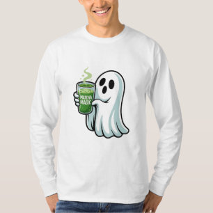 Spooky Halloween Ghost Drinking Matcha Drink T-Shirt