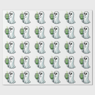 Spooky Halloween Ghost Drinking Matcha Drink Wrapping Paper
