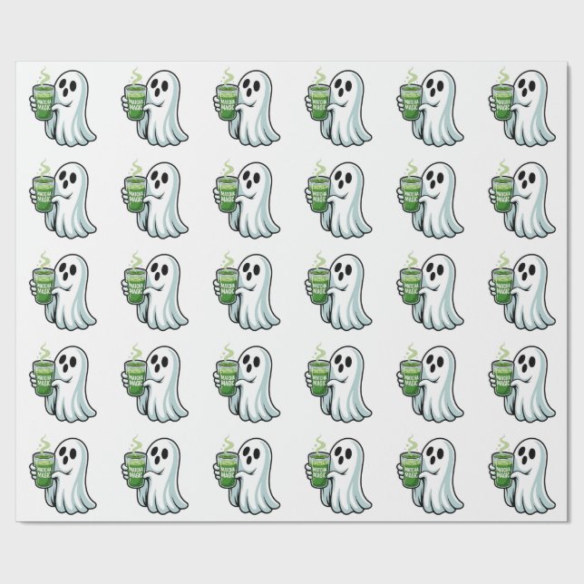 Spooky Halloween Ghost Drinking Matcha Drink  Wrapping Paper (Flat)