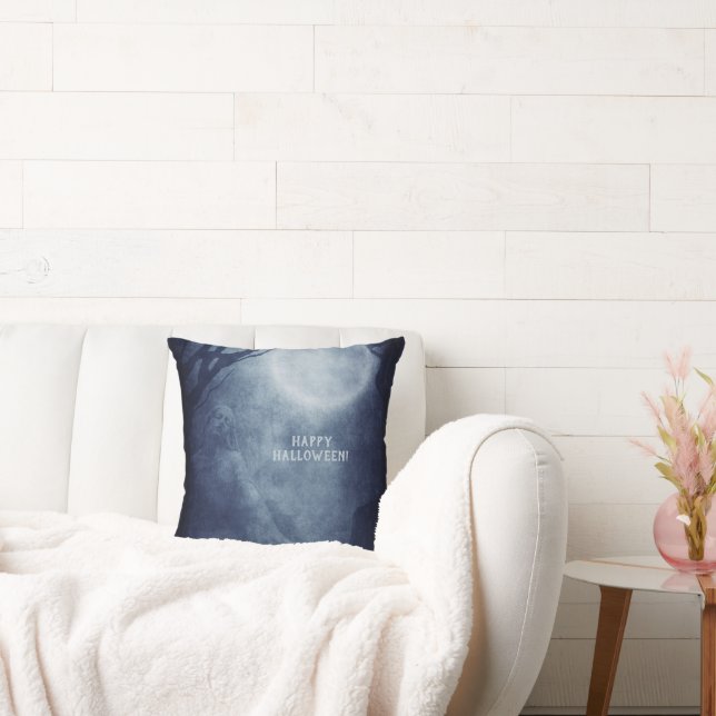 Spooky Halloween Ghost Full Moon at Night Cushion (Couch)