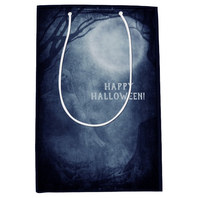 Spooky Halloween Ghost Full Moon at Night Medium Gift Bag (Front)