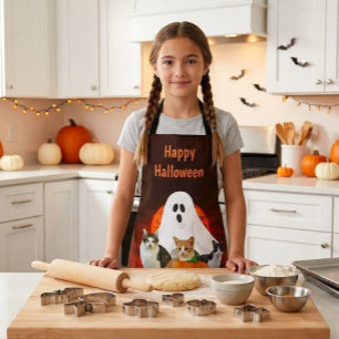 Spooky Halloween Ghost Graveyard  Orange Apron