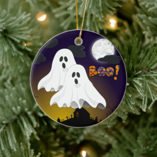 Spooky Halloween Ghost/Happy Halloween Ceramic Tree Decoration