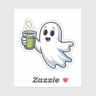 Spooky Halloween Ghost Holding Matcha