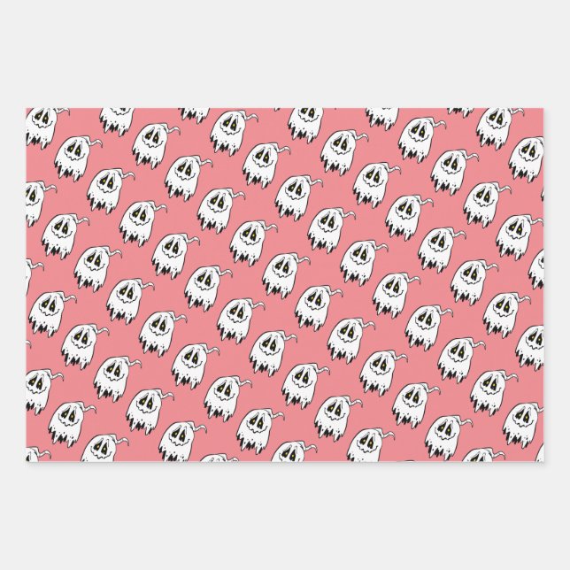 Spooky Halloween ghost in 3 colours Wrapping Paper Sheet (Front 3)