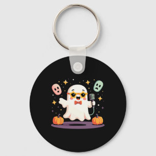 Spooky Halloween Ghost Singer Star With Microphone Key Ring