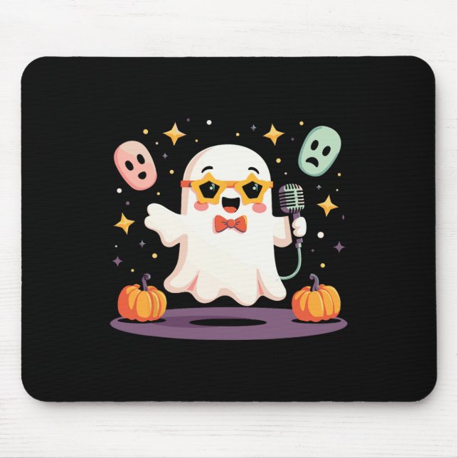 Spooky Halloween Ghost Singer Star With Microphone Mouse Mat (Front)