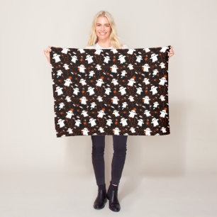 Spooky Halloween Ghost Spiders Candy Fleece Blanket