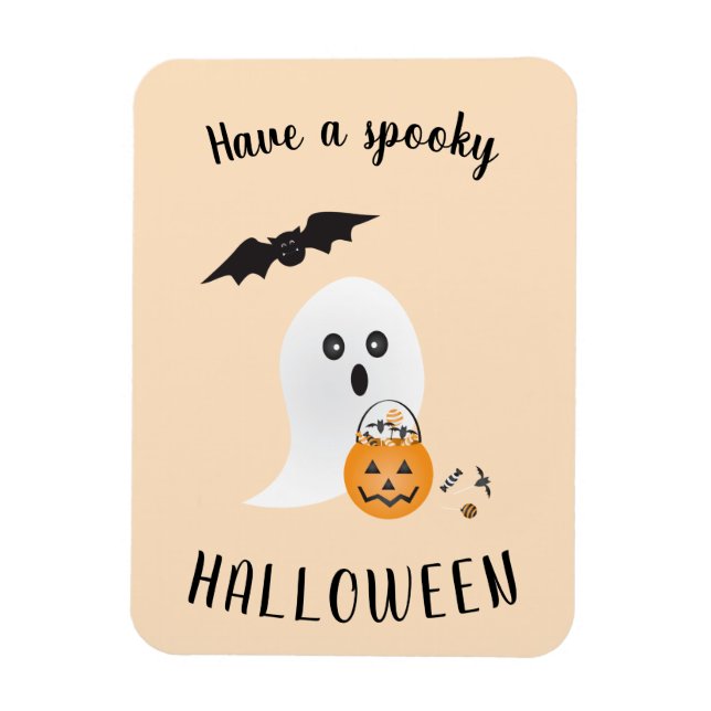 Spooky Halloween Ghost Trick Or Treating Orange Magnet (Vertical)