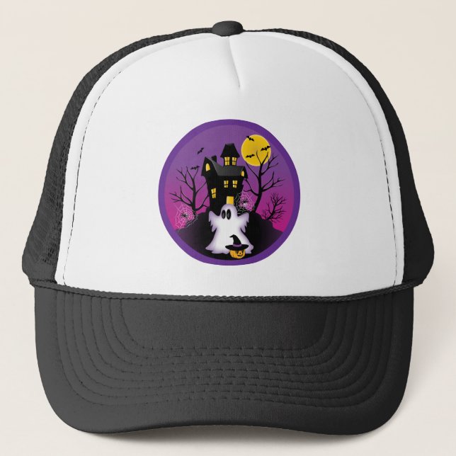 Spooky Halloween Ghost Trucker Hat (Front)