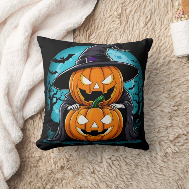 Spooky Halloween ghost with enchanted pumpkins Cushion (Blanket)