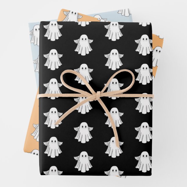 Spooky Halloween Ghost Wrapping Paper Sheet (In situ)