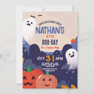 Spooky Halloween Ghosts Birthday Kids Blue  Invitation
