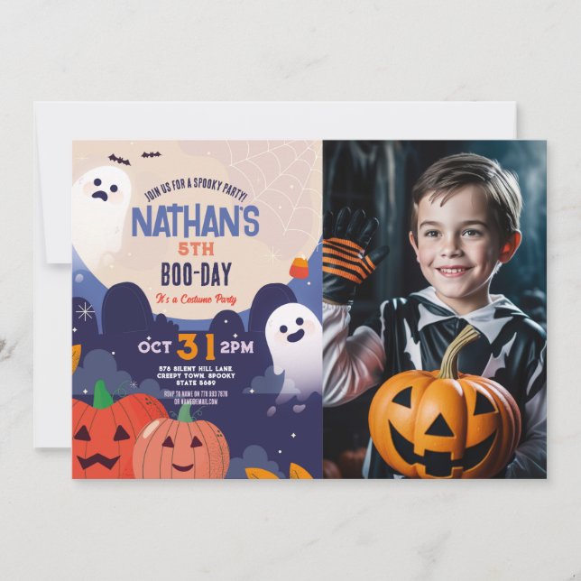 Spooky Halloween Ghosts Birthday Kids Photo  Invitation (Front)