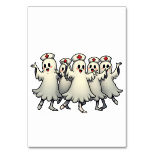 Spooky Halloween Ghosts in Nurse Suits Table Number