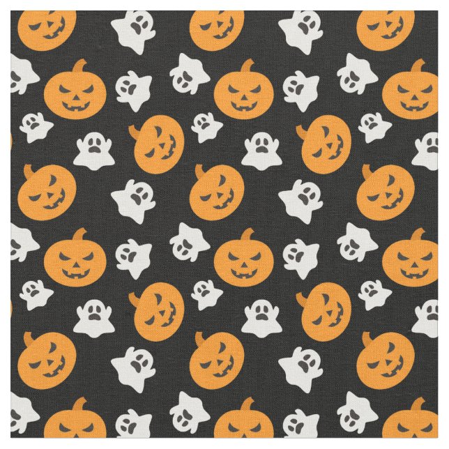 Spooky Halloween Ghosts & Jack O Lantern Fabric (Close Up)