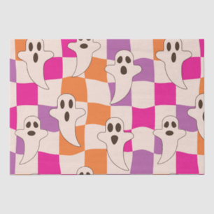 Spooky Halloween Ghosts on Checkerboards Pattern  Tissue Paper