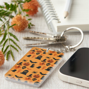 Spooky Halloween Gift – Classic Black & Orange Key Ring