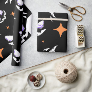 Spooky Halloween Gift Wrap Vintage Witch & Pumpk