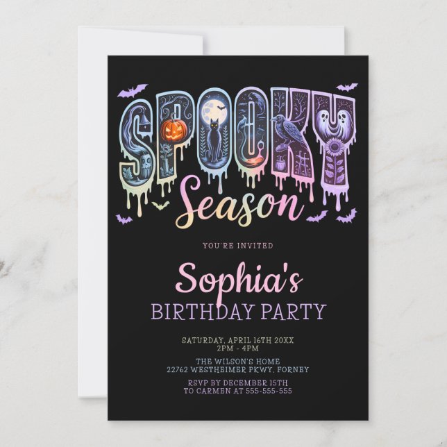 Spooky Halloween Girl Birthday Party Invitation (Front)