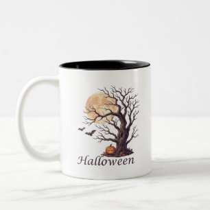 Spooky Halloween Gnarled Tree Jack-o'-Lantern Two-Tone Coffee Mug