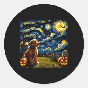 Spooky Halloween Goldendoodle Dog Starry Night Classic Round Sticker