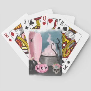 Spooky Halloween Grave Yard and Spider Webs Plann Playing Cards