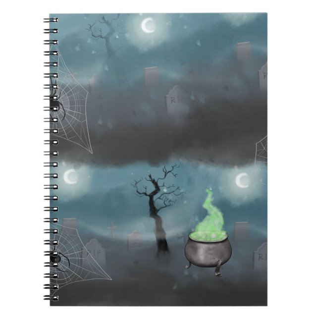 Spooky Halloween Grave Yard and Spider Webs  Wrapp Notebook (Front)