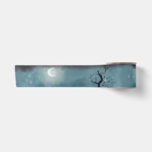 Spooky Halloween Grave Yard and Spider Webs Wrapp Satin Ribbon
