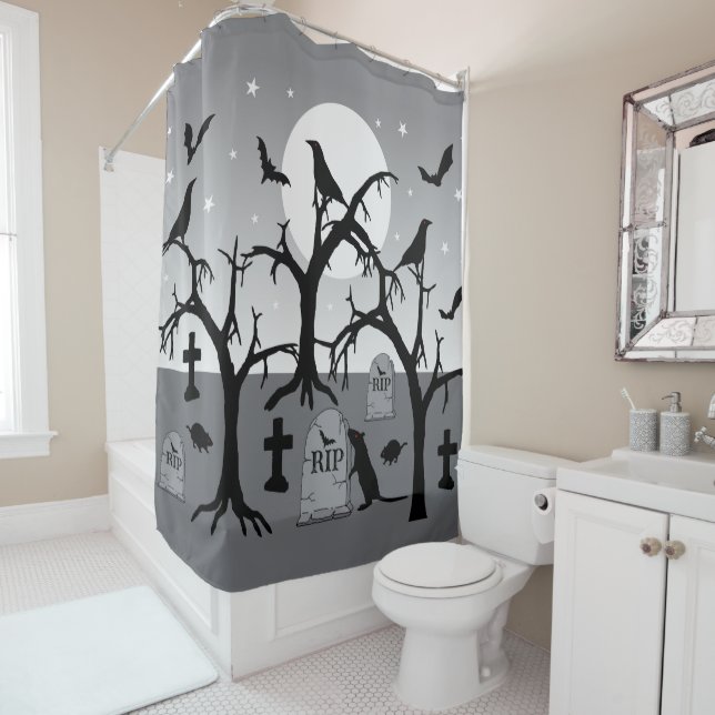 Spooky Halloween Graveyard Cemetery Tombstones Shower Curtain (In Situ)