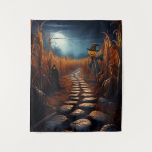 Spooky Halloween Haunted Corn Field Tapestry