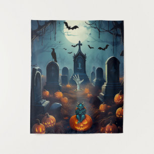 Spooky Halloween Haunted Grave Yard Tapestry
