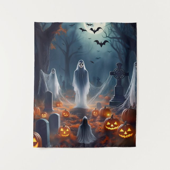 Spooky Halloween Haunted Grave Yard Tapestry (Front)