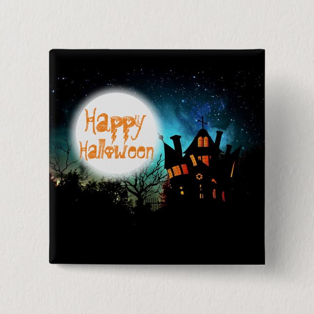 Spooky Halloween Haunted House 15 Cm Square Badge (Front)