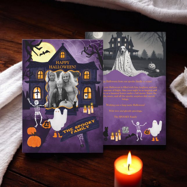Spooky Halloween Haunted House 2 photos Holiday Card (Spooky Halloween Haunted House 2 photos Holiday Card)