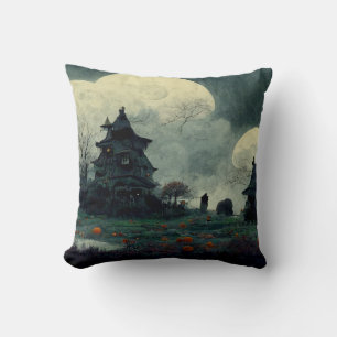 Spooky Halloween Haunted House Cushion
