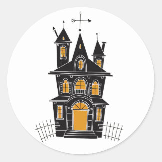 Spooky Halloween haunted house fence black orange Classic Round Sticker