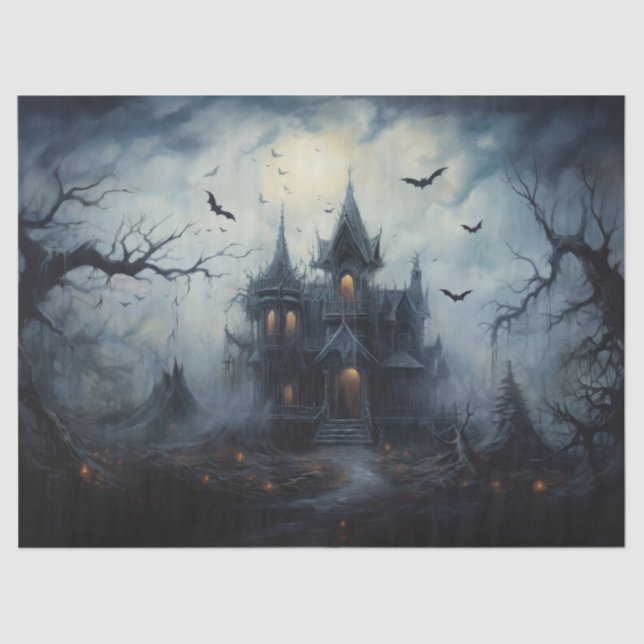 Spooky Halloween Haunted House for Decoupage Tissue Paper (Front)